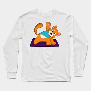 Cat at Yoga with Yoga mat Long Sleeve T-Shirt